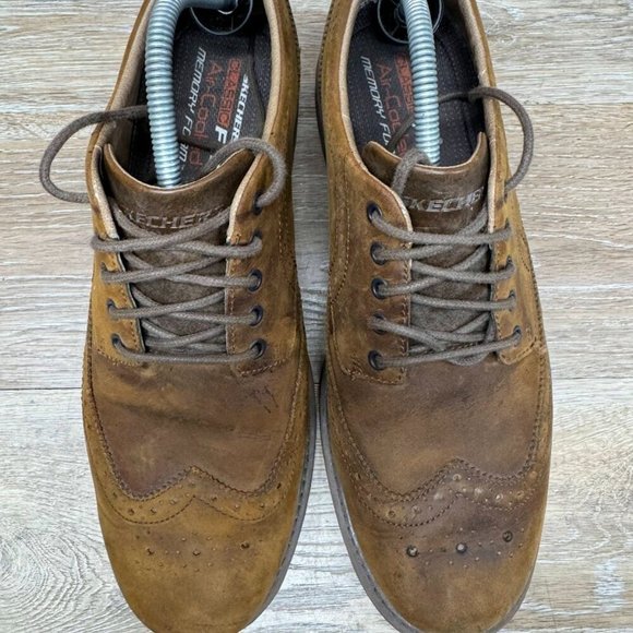 Skechers Classic Fit Brown Leather Wingtip Shoes Men's Size 11 - Picture 2 of 8